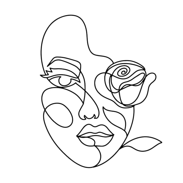 Rostro de mujer Arte de una línea abstracto minimalista