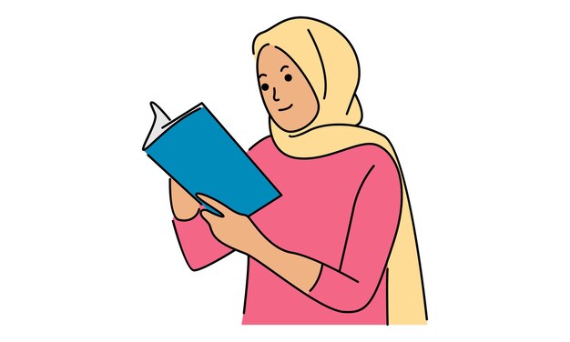 Rostro de mujer cubierto con Hijab y leyendo un libro