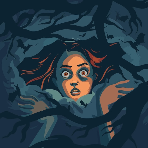 El rostro de una mujer está asomando desde un árbol.