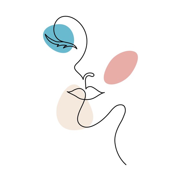 El rostro de una mujer hermosa al estilo del arte lineal con manchas de colores