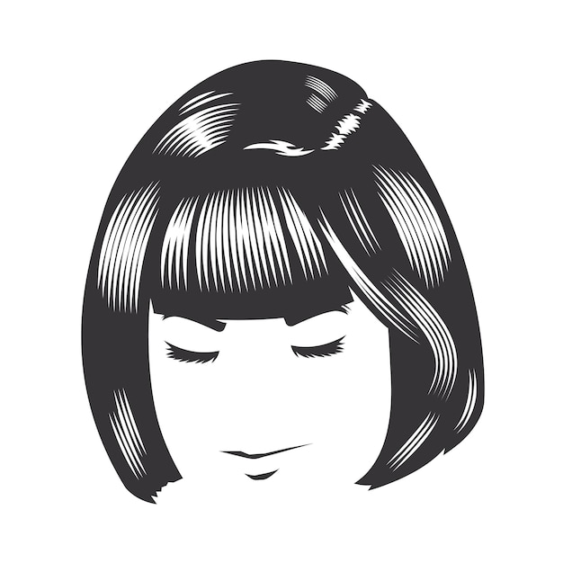 Vector rostro de mujer con peinados vintage para ilustración de arte de línea de vector de pelo corto.