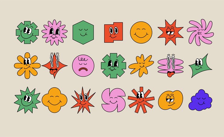 Rostros cómicos abstractos geométricos con diferentes emociones Rostros divertidos para el avatar del equipo de negocios Patrón sin costuras