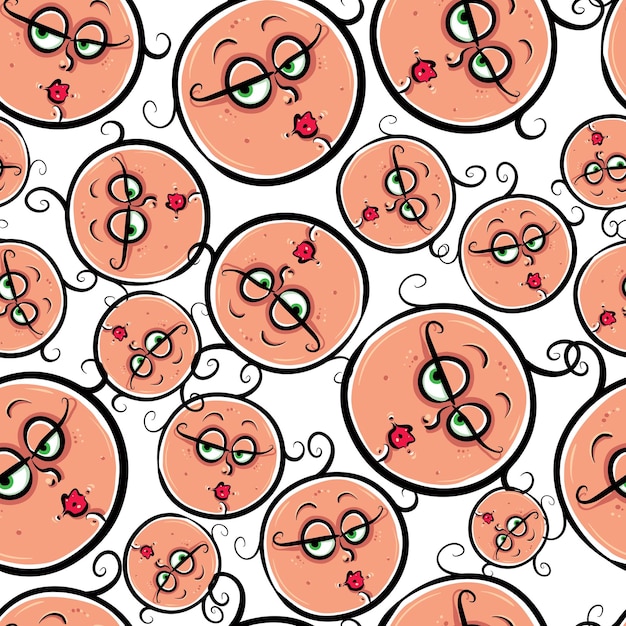 Rostros sin costuras fondo vectorial patrón de estilo de dibujos animados ilustración dibujada a mano