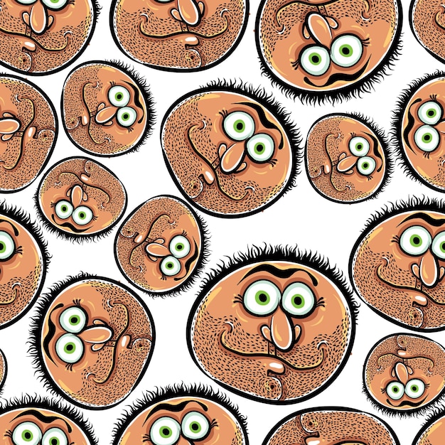 Rostros sin costuras fondo vectorial patrón de estilo de dibujos animados ilustración dibujada a mano