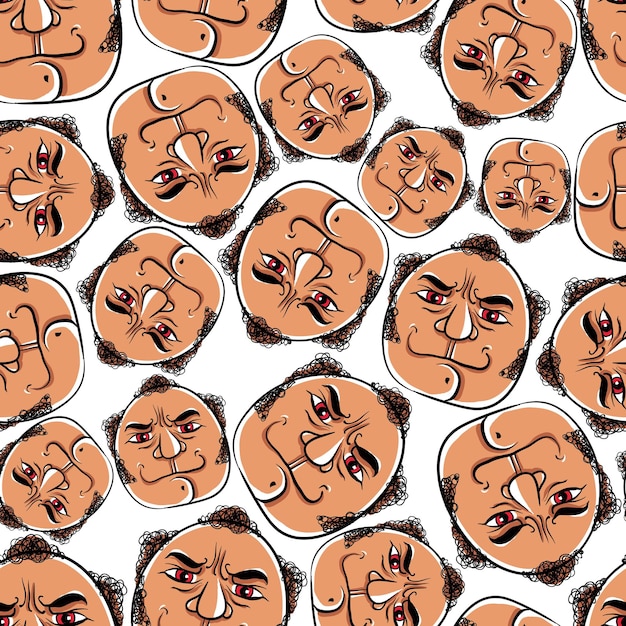 Rostros divertidos patrón de estilo de dibujos animados vectorial de fondo sin costuras