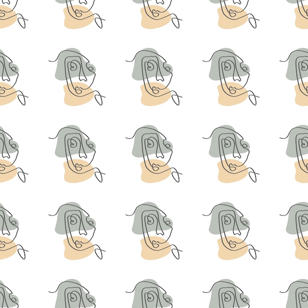 Rostros surreales una línea patrón sin costuras diseño artístico minimalista abstracto