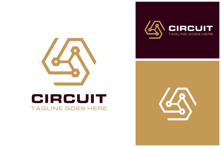 Vector rotación de cable de enlace de circuito hexagonal para logotipo de tecnología digital de conexión de red moderna futurista