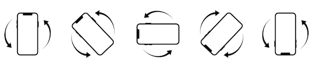 Rotar el icono del teléfono móvil establecido en estilo de línea Rotación de la pantalla Símbolo de rotación del dispositivo EPS horizontal