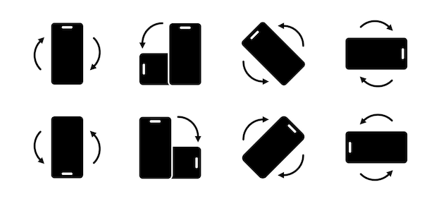 Rotar el teléfono móvil El conjunto de iconos de teléfonos inteligentes El signo de rotación del dispositivo Rotar el conjunto de iconas de teléfonos móviles Rotar la ilustración vectorial del teléfono