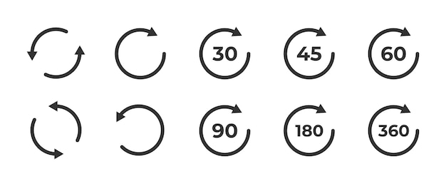 Rotation icon Circular arrows with degrees for turning objects vector illustration Used for rotation flipping and directional adjustment symbol Interface and app control pictogram