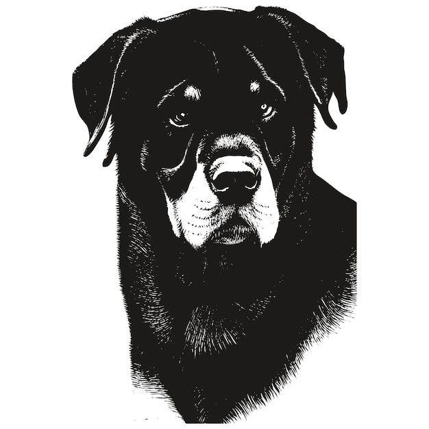 Rottweiler vector retrato dibujado a mano dibujo en blanco y negro de perro