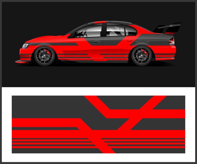 Una rotulación de coche roja y negra que dice mitsubishi lancer.