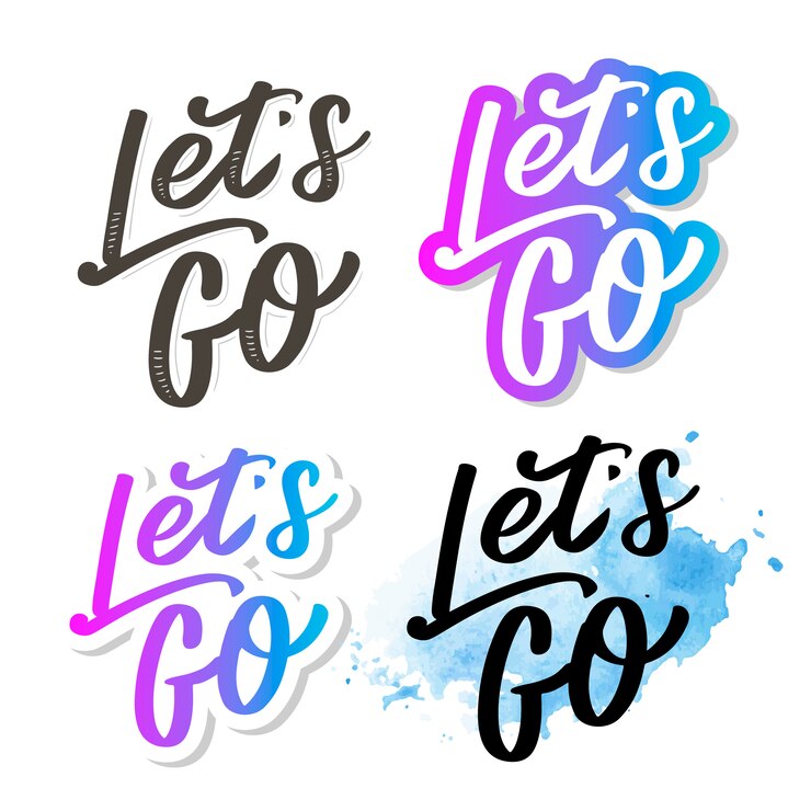 Vector rotulación a mano de la frase motivadora 'let's go' caligrafía moderna pintada con tinta. tipografía de mano en blanco