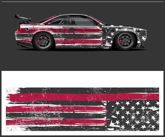 Rotulación de vehículo de bandera americana o rotulación de coche rojo