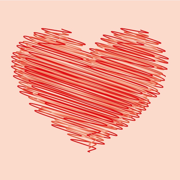 Vector rotulador pintado a mano rojo amor dibujado símbolo del corazón de san valentín signo de grunge forma sombreada de trazo