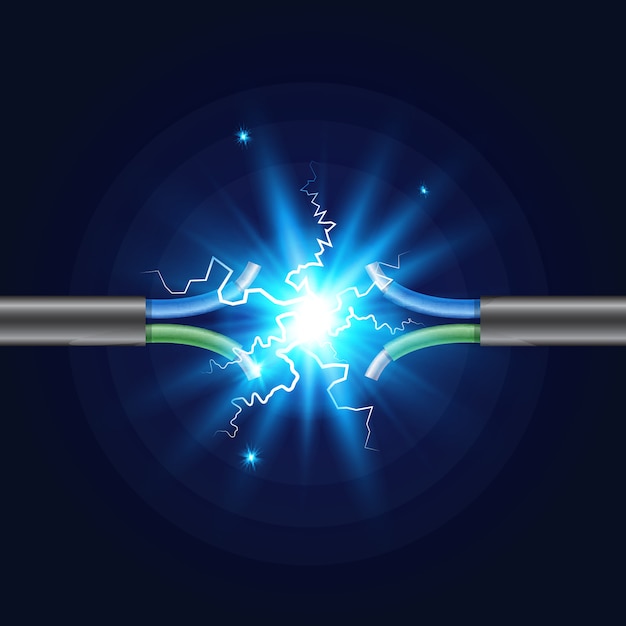 Vector rotura de cable eléctrico de tres núcleos con chispa eléctrica