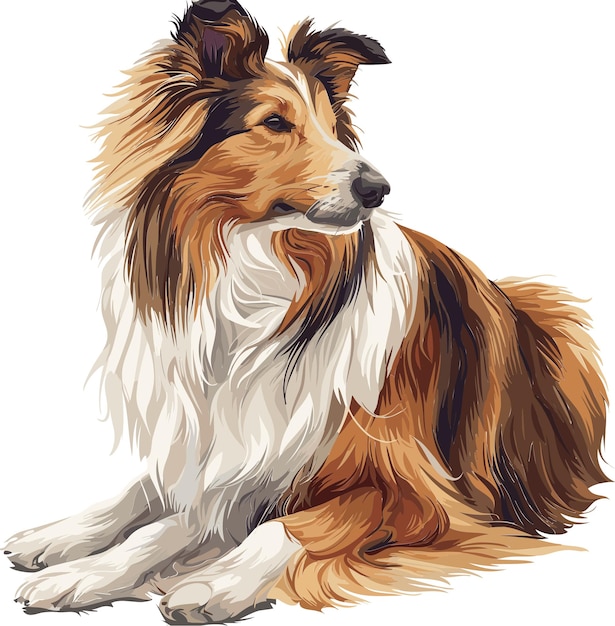 Rough Collie Dog es una adorable ilustración vectorial de arte