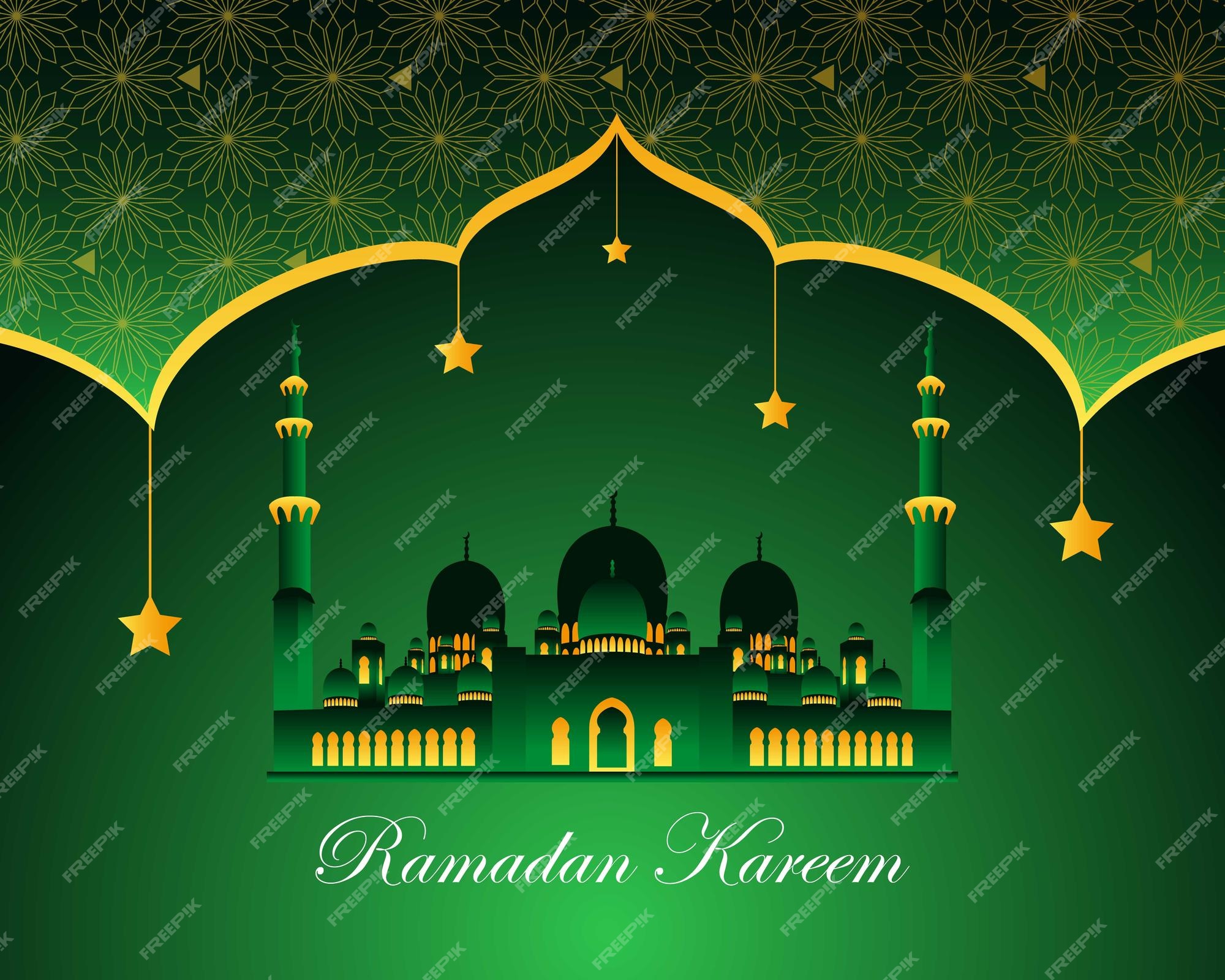 Royal ramadan kareem con mezquita en fondo verde por diseño vectorial