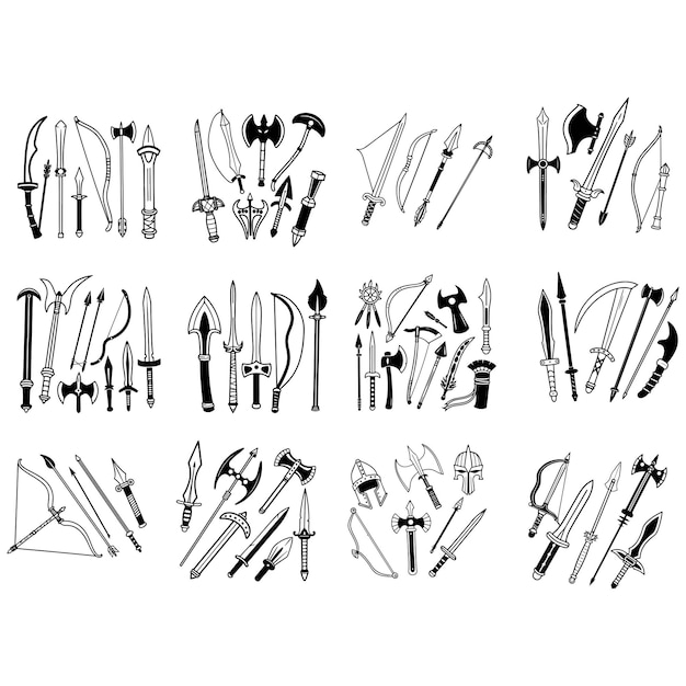 RPG juego de armas icono conjunto vector ilustración vector juego de fantasía colección de espadas