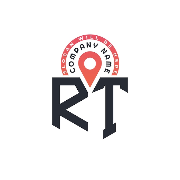 RT Diseño de logotipo de ubicación para reclutamiento de recursos humanos y carta de navegación RT Logotipo con icono de ubicación para negocios y tecnología