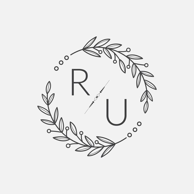 RU monograma inicial de boda con línea de círculo creativo