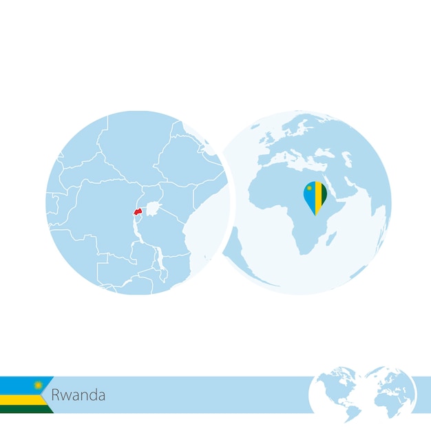 Ruanda en globo terráqueo con bandera y mapa regional de Ruanda. Ilustración de vector.