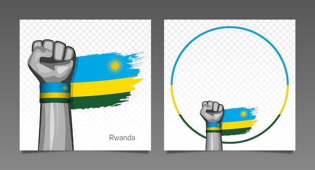 Ruanda grunge bandera patriótica victoria marco pancartas conjunto mano levantada en el aire Día de la Independencia