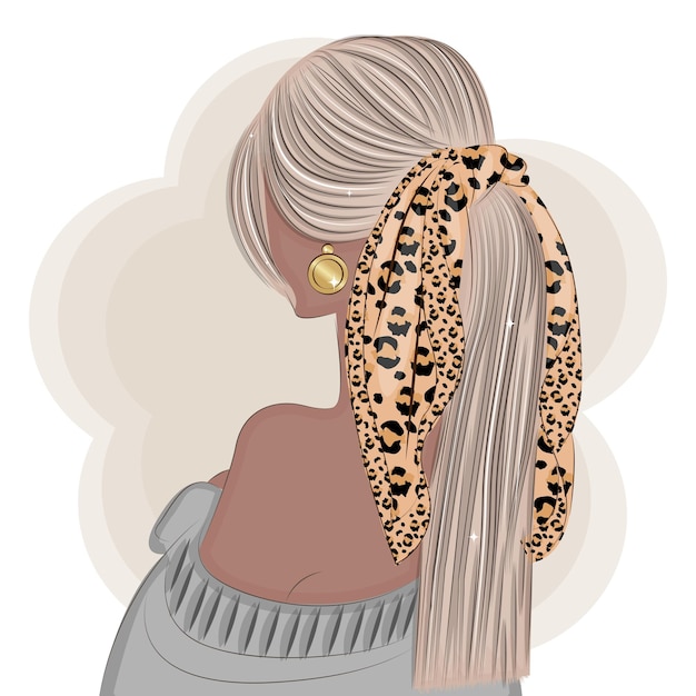 Vector rubia de moda en un estampado de leopardo bufanda moda vector ilustración textil impresión