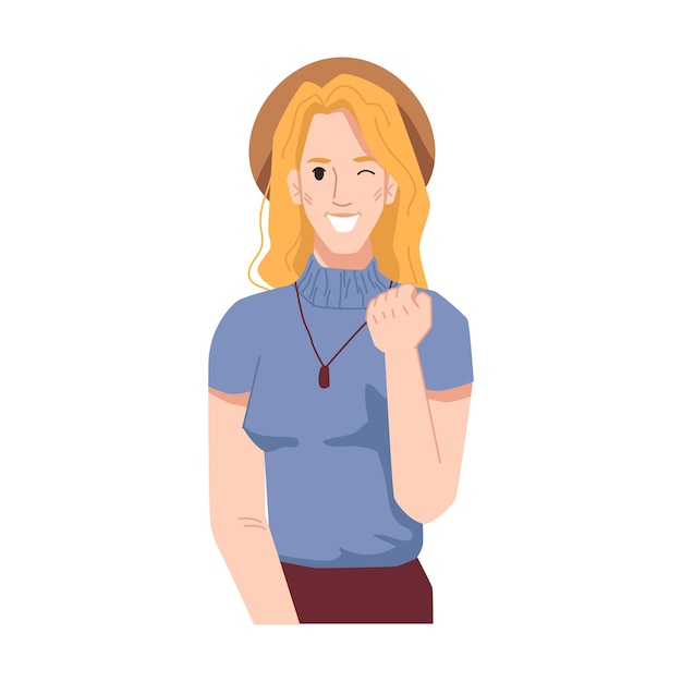 Rubia sonríe y muestra gesto de victoria aislado mujer mostrando ok signo de aprobación vector chica