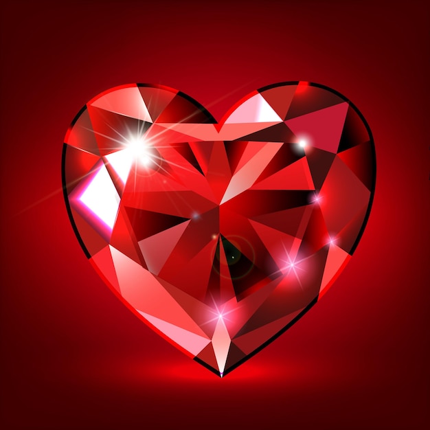 Vector rubin en forma de corazón decoración de piedras preciosas rojas para el día de san valentín día internacional de la mujer