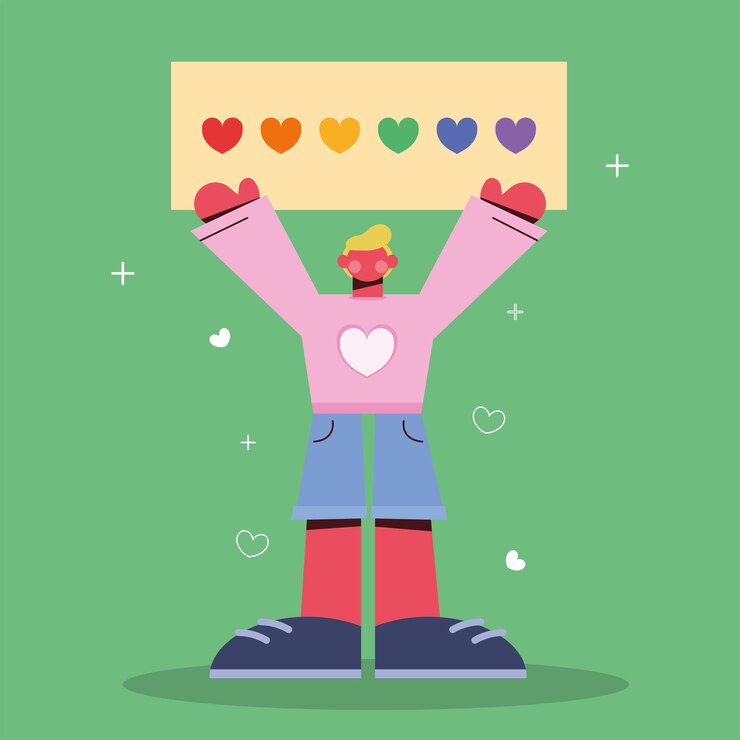 Vector rubio gay con corazones lgbti