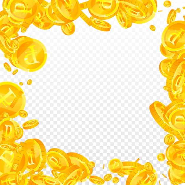Rublo ruso monedas cayendo oro disperso RUB