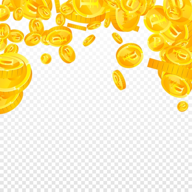 Rublo ruso monedas cayendo oro disperso RUB