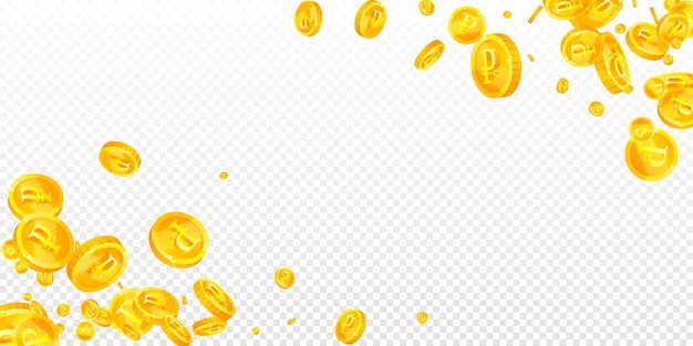 Rublo ruso monedas cayendo oro disperso RUB