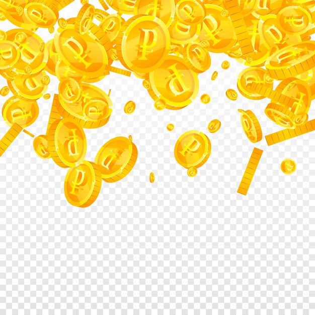 Rublo ruso monedas cayendo oro disperso RUB