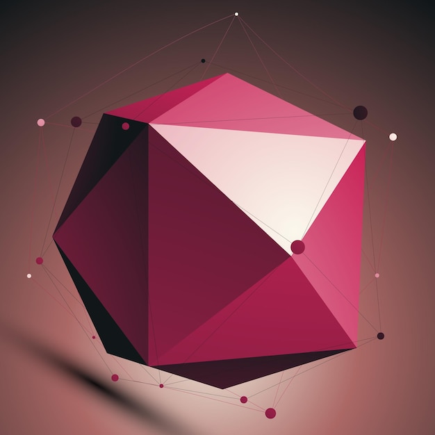 Vector ruby 3d enrejado moderno fondo abstracto, faceta de origami estructura esférica con malla de alambre.