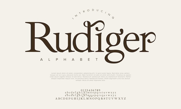 Rudiger premium lujo elegante alfabeto letras y números elegante tipografía de boda serif clásico