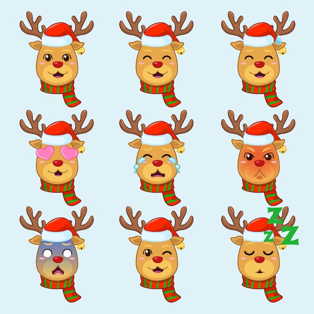 Vector rudolph the deer en diferentes emociones