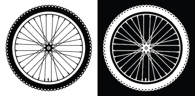 Rueda de bicicleta en fondo blanco y negro Conjunto de elementos monocromáticos vectoriales para el diseño.