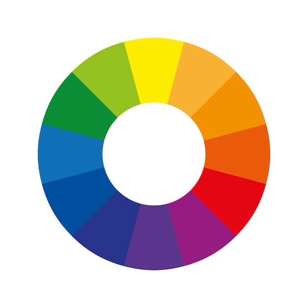Rueda de color o círculo de color con doce colores que muestra colores primarios