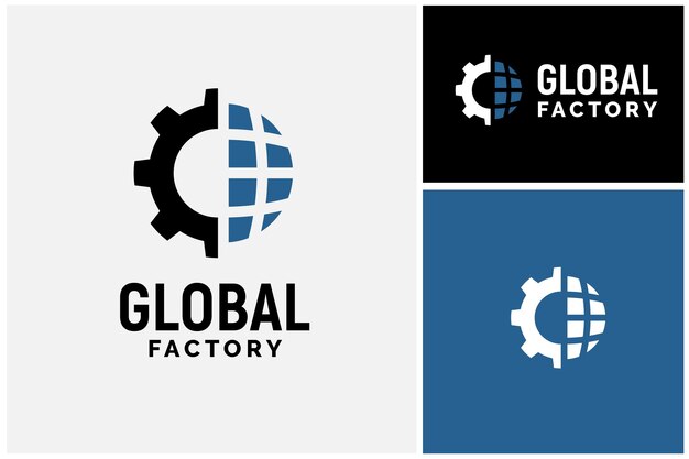 Rueda dentada de engranaje con globo para el diseño del logotipo de la máquina de tecnología industrial global