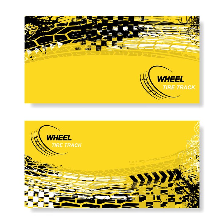 Vector rueda neumático pista amarillo banners horizontales