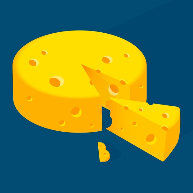 una rueda de queso un pedazo de queso sobre un fondo azul