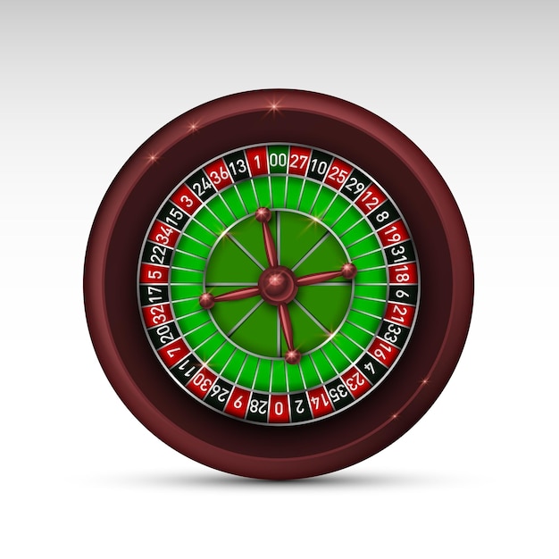 Rueda de ruleta de juego de casino realista aislada sobre fondo blanco. Ilustración vectorial