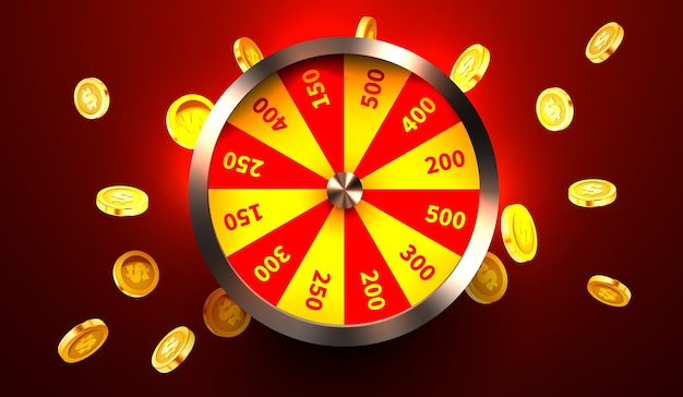 Rueda de la suerte o la fortuna rueda de juego colorida y monedas voladoras casino en línea casino en Internet