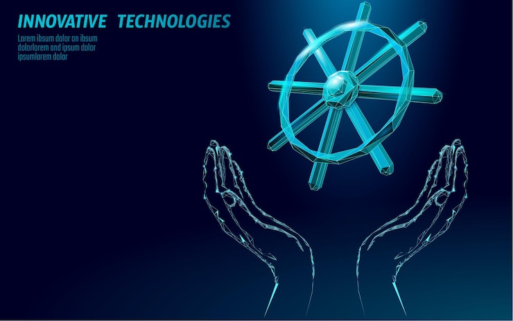 Vector rueda de timón desarrollador de computadoras concepto de aplicación negocio programa de código abierto digital codificación de datos dirección
