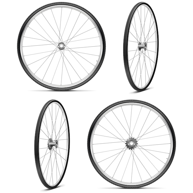 Ruedas de bicicleta vectoriales aisladas sobre fondo blanco