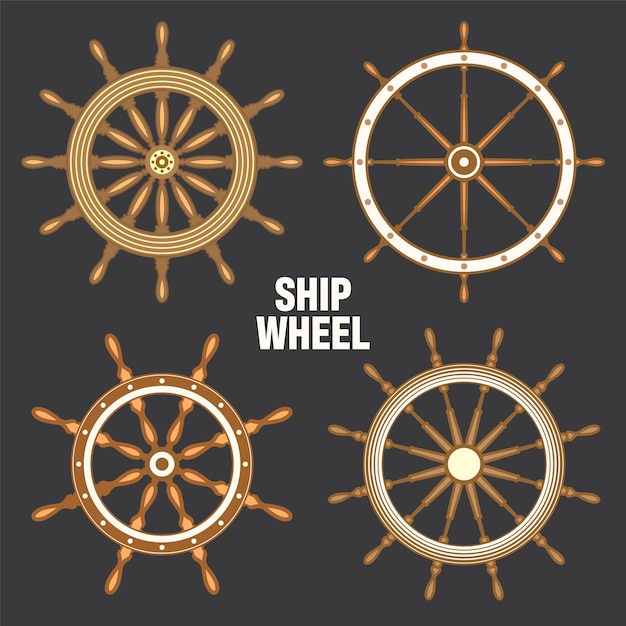 Ruedas de dirección vintage de madera barco velero o yate símbolo de rueda retro icono de timón náutico marrón