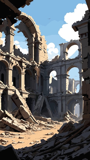 Vector ruinas de edificios destruidos ciudad dibujo vector de dibujos animados