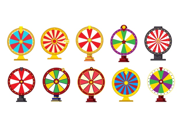 Ruleta fortuna ruedas giratorias iconos planos colección de juegos de dinero de casino